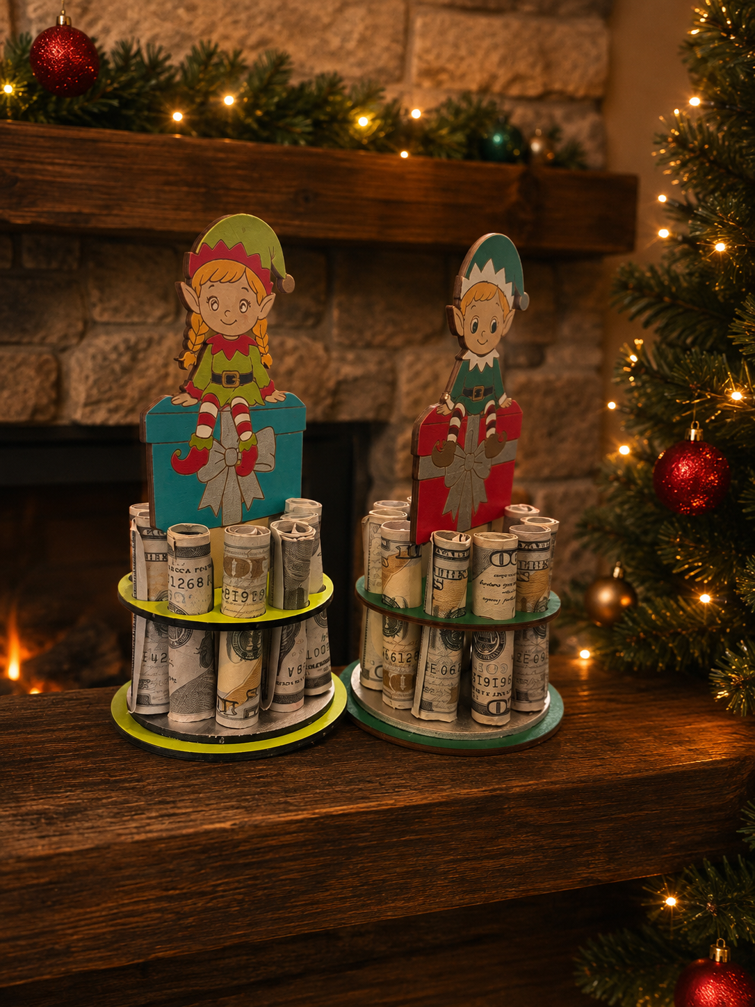 Christmas Elf Money Tree | Christmas Cash Gift for Kids | Handmade Wood