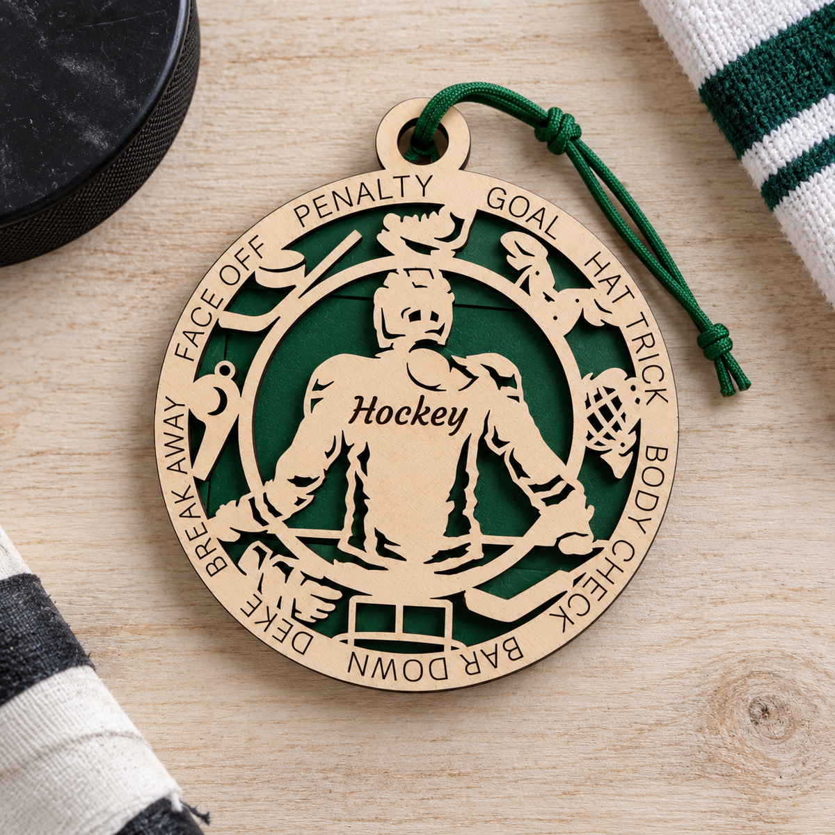 Ice Hockey Gift Card Holder | Personalized Wood Medallion | Handcrafted