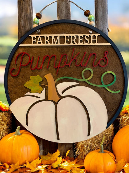 Farm Fresh Pumpkins Wooden Sign – Rustic Fall Harvest Door or Porch Décor