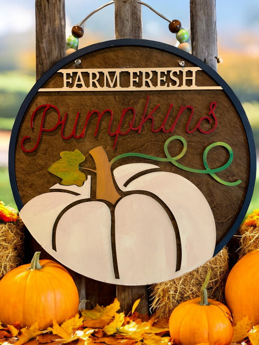 Farm Fresh Pumpkins Wooden Sign – Rustic Fall Harvest Door or Porch Décor