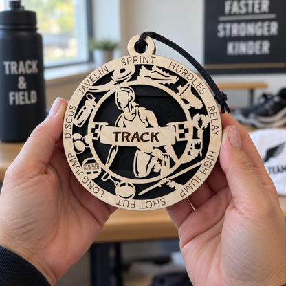Track & Field Gift Card Holder | Personalized Wood Medallion | Handcrafted