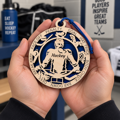 Ice Hockey Gift Card Holder | Personalized Wood Medallion | Handcrafted
