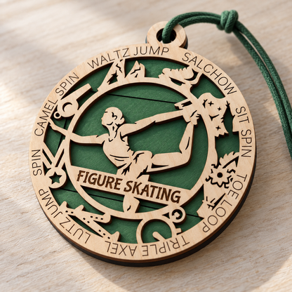Figure Skating Gift Card Holder | Personalized Wood Medallion | Handcrafted