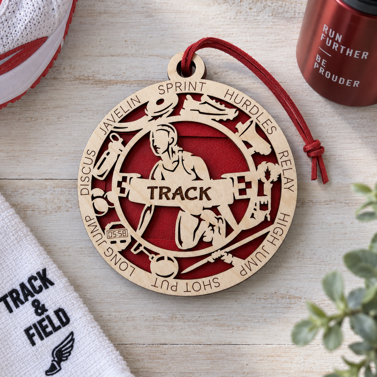 Track & Field Gift Card Holder | Personalized Wood Medallion | Handcrafted