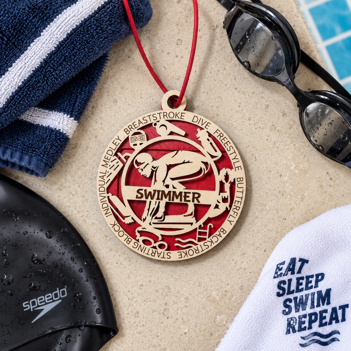 Swimming Gift Card Holder | Personalized Wood Medallion | Handcrafted