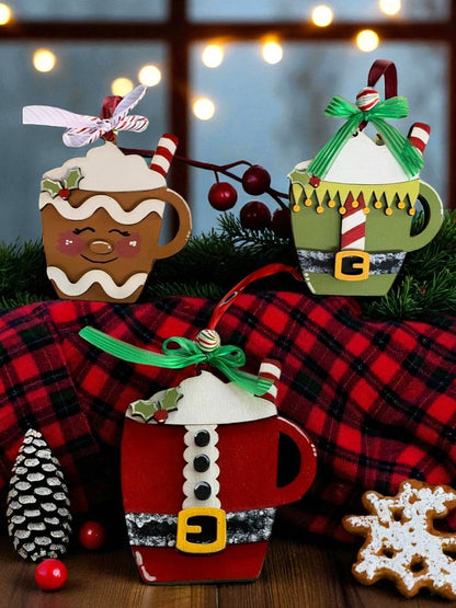 Holiday Mug Gift Card Holders – Santa, Elf, & Gingerbread Wooden Ornaments
