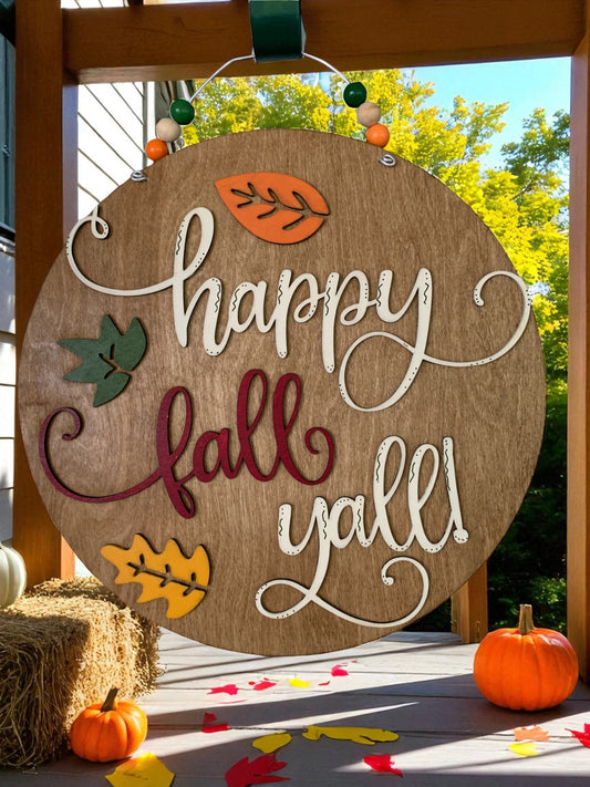 Happy Fall Y’all Wooden Sign – Rustic Autumn Porch & Wall Décor – Handmade Layered Fall Accent