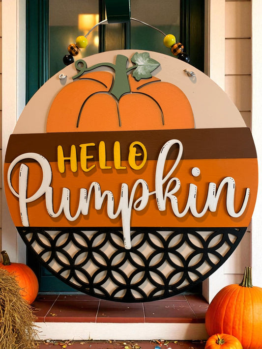 Hello Pumpkin Wooden Fall Sign – Rustic Autumn Front Door or Porch Décor