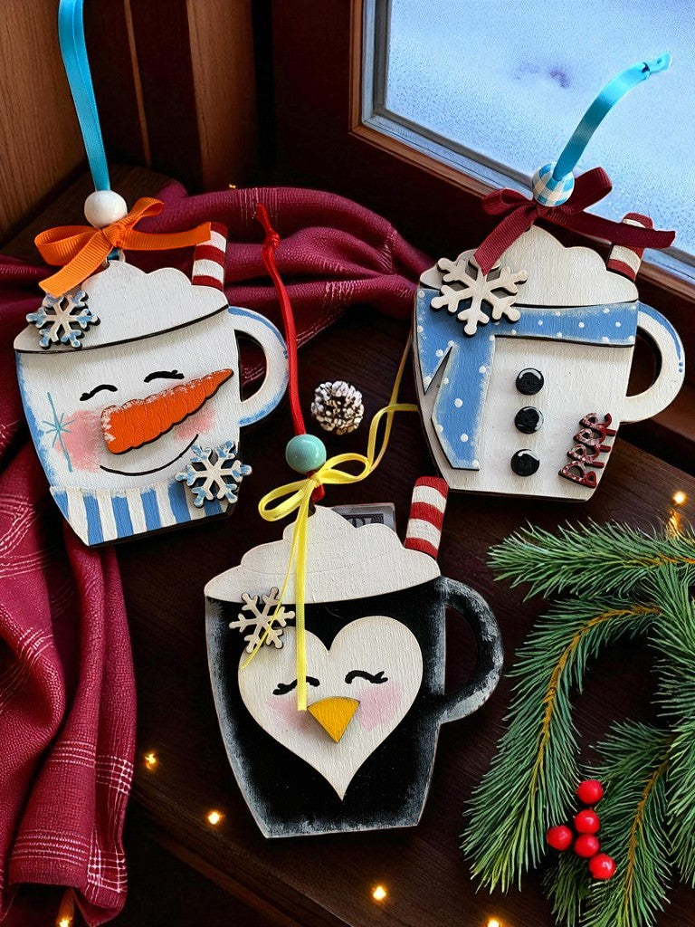 Winter Mug Gift Card Holders – Snowman & Penguin Christmas Ornaments