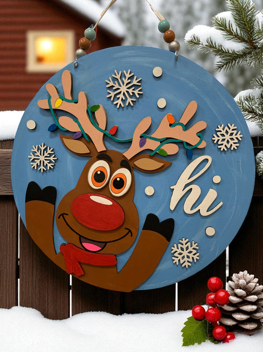 Whimsical Reindeer Christmas Sign – Handmade Wooden Holiday Decor