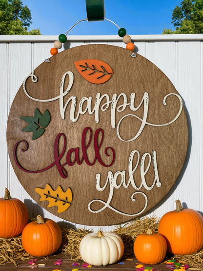 Happy Fall Y’all Wooden Sign – Rustic Autumn Porch & Wall Décor – Handmade Layered Fall Accent