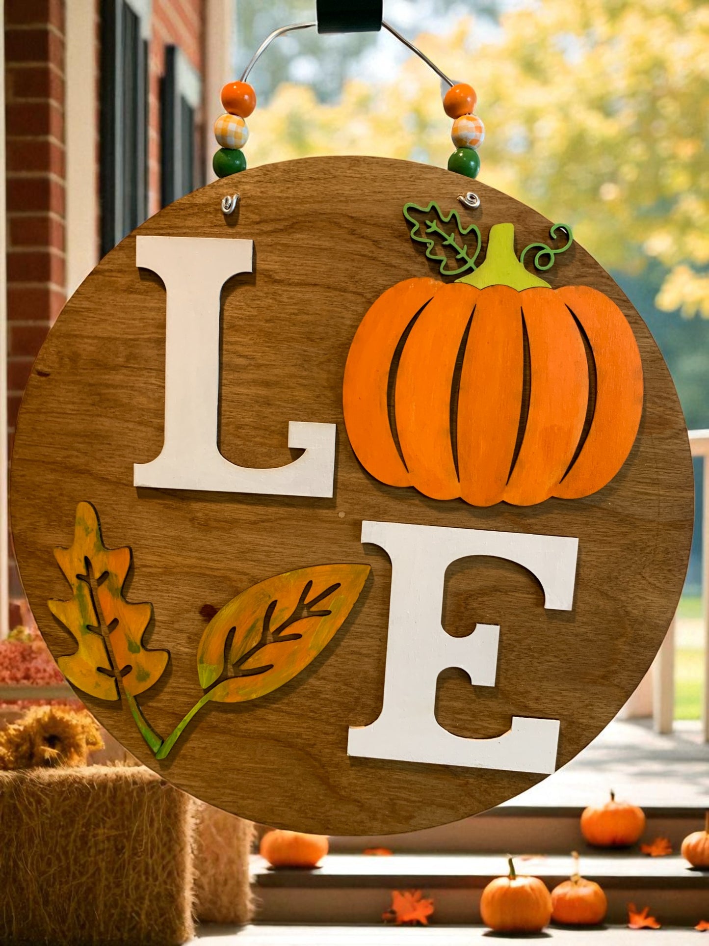 LOVE Pumpkin Fall Door Hanger – Rustic Farmhouse Autumn Porch Sign