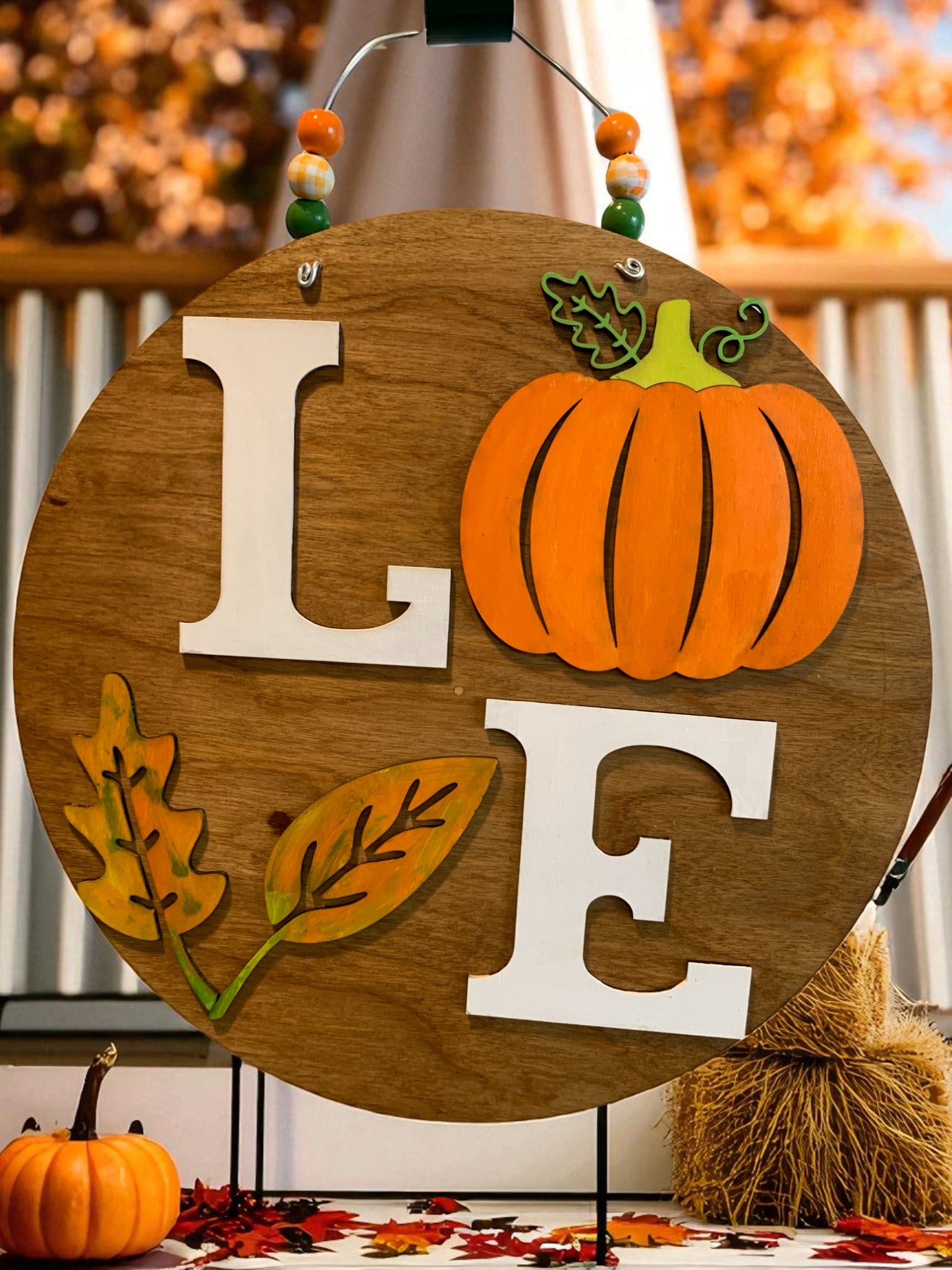 LOVE Pumpkin Fall Door Hanger – Rustic Farmhouse Autumn Porch Sign