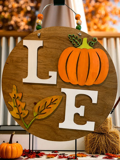 LOVE Pumpkin Fall Door Hanger – Rustic Farmhouse Autumn Porch Sign
