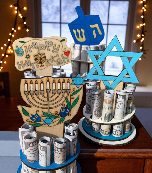 Hanukkah Money Tree Gift – Handmade Wooden Cash Holder for Jewish Holidays