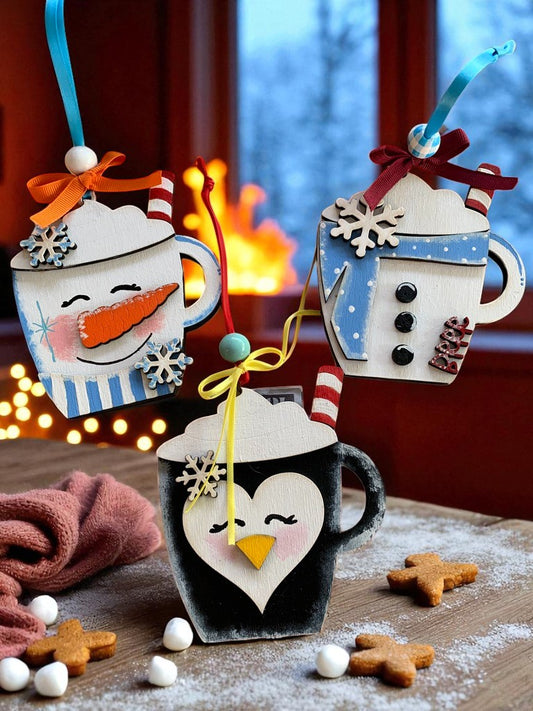 Winter Mug Gift Card Holders – Snowman & Penguin Christmas Ornaments