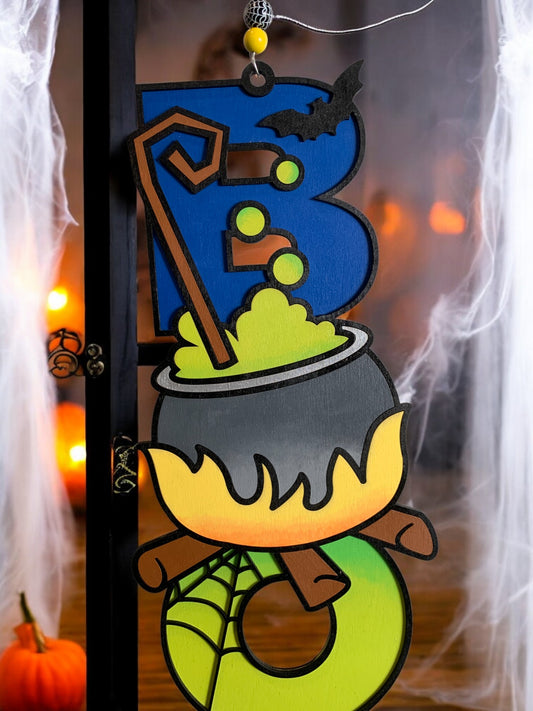 Halloween Cauldron BOO Sign – Wooden Witch Potion Door Hanger – Handmade Spooky Fall Decor