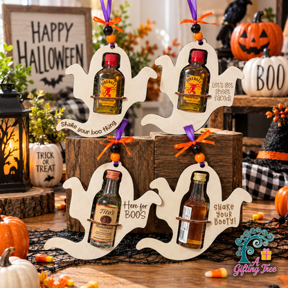 Ghost Mini Liquor Bottle Holder | Halloween Gift | Handmade Wood Ornament