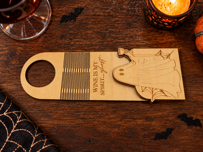 Ghost Wine Bottle Tag Gift Card Holder | Halloween Hostess Gift | Handmade Wood