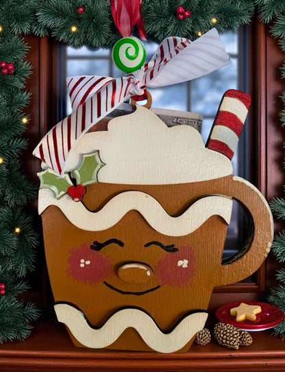 Holiday Mug Gift Card Holders – Santa, Elf, & Gingerbread Wooden Ornaments