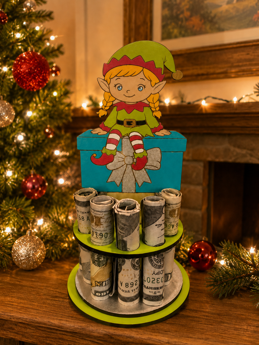 Christmas Elf Money Tree | Christmas Cash Gift for Kids | Handmade Wood