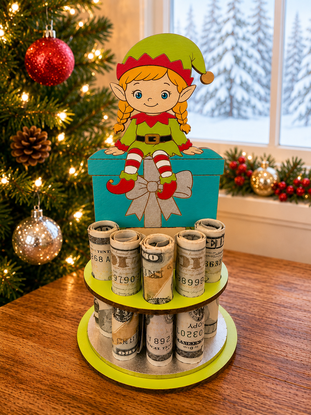 Christmas Elf Money Tree | Christmas Cash Gift for Kids | Handmade Wood