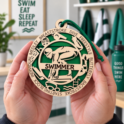 Swimming Gift Card Holder | Personalized Wood Medallion | Handcrafted