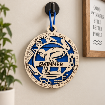 Swimming Gift Card Holder | Personalized Wood Medallion | Handcrafted
