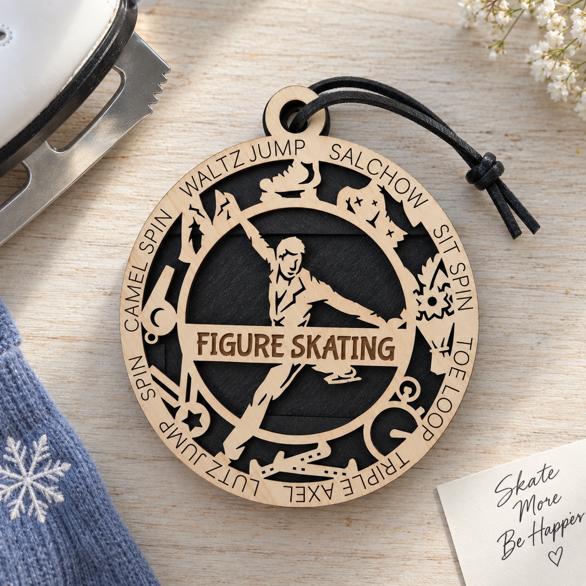 Figure Skating Gift Card Holder | Personalized Wood Medallion | Handcrafted