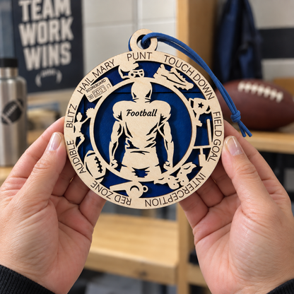 Football Gift Card Holder | Personalized Wood Medallion | Handcrafted