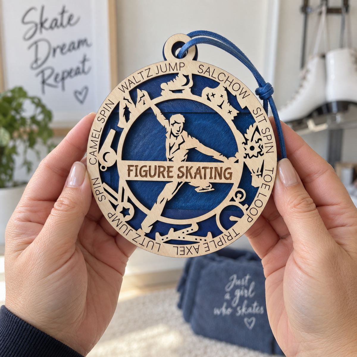 Figure Skating Gift Card Holder | Personalized Wood Medallion | Handcrafted