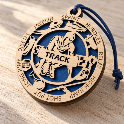 Track & Field Gift Card Holder | Personalized Wood Medallion | Handcrafted