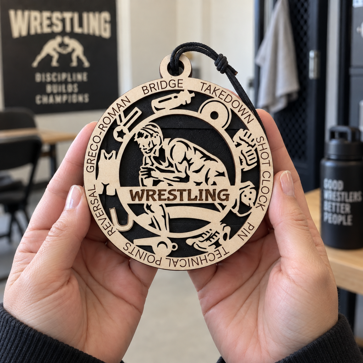 Wrestling Gift Card Holder | Personalized Wood Medallion | Handcrafted