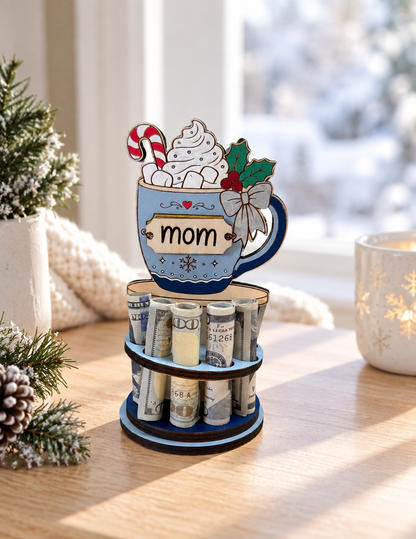 Personalized Hot Cocoa Money Tree | Christmas Cash Gift for Mom | Handmade Wood
