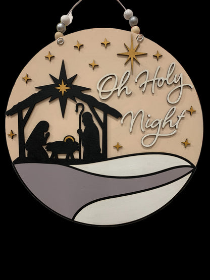 Oh Holy Night Nativity Sign – Handmade Wooden Christmas Decor for Indoor & Outdoor Display