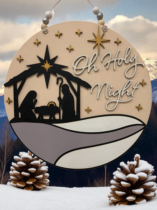 Oh Holy Night Nativity Sign – Handmade Wooden Christmas Decor for Indoor & Outdoor Display
