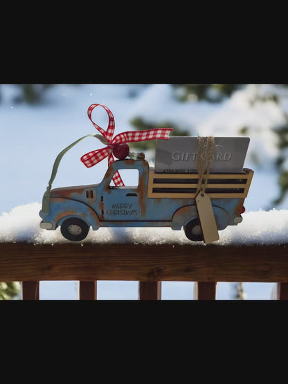 Old-Fashioned Christmas Truck Wooden Gift Card Holder – Handmade Holiday Gift Display
