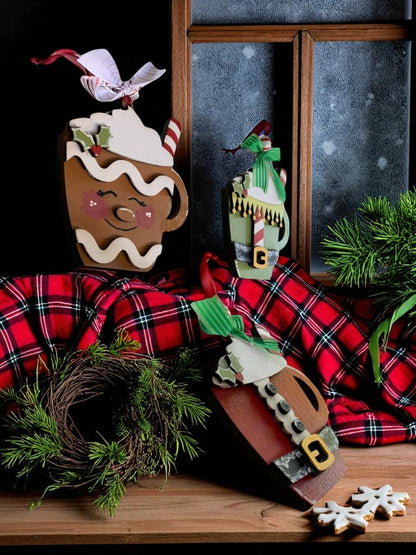 Holiday Mug Gift Card Holders – Santa, Elf, & Gingerbread Wooden Ornaments
