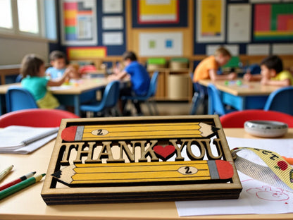 Wooden Teacher Gift Card Holder – Handmade Thank You Pencil Sign