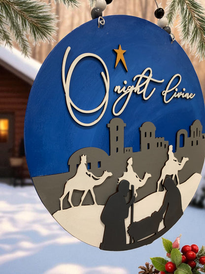 O Night Divine Nativity Scene Sign – Christian Christmas Wall Decor – Handmade Layered Wood Holiday Sign