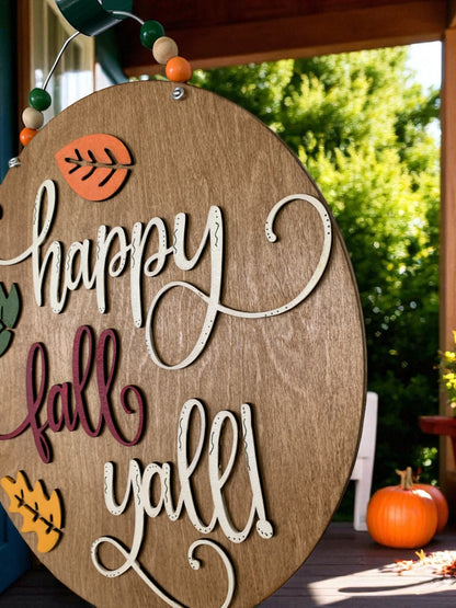 Happy Fall Y’all Wooden Sign – Rustic Autumn Porch & Wall Décor – Handmade Layered Fall Accent