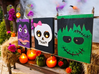 Halloween Wooden Gift Card Holders – Vampire, Skull, and Frankenstein Designs – Handmade Spooky Gift Presentation