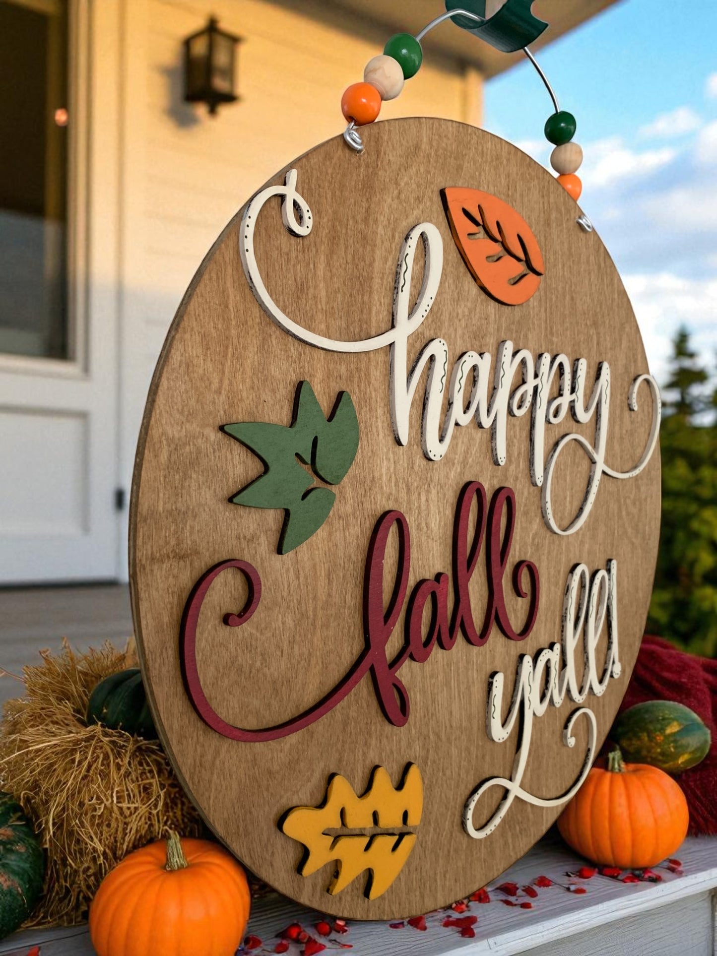 Happy Fall Y’all Wooden Sign – Rustic Autumn Porch & Wall Décor – Handmade Layered Fall Accent