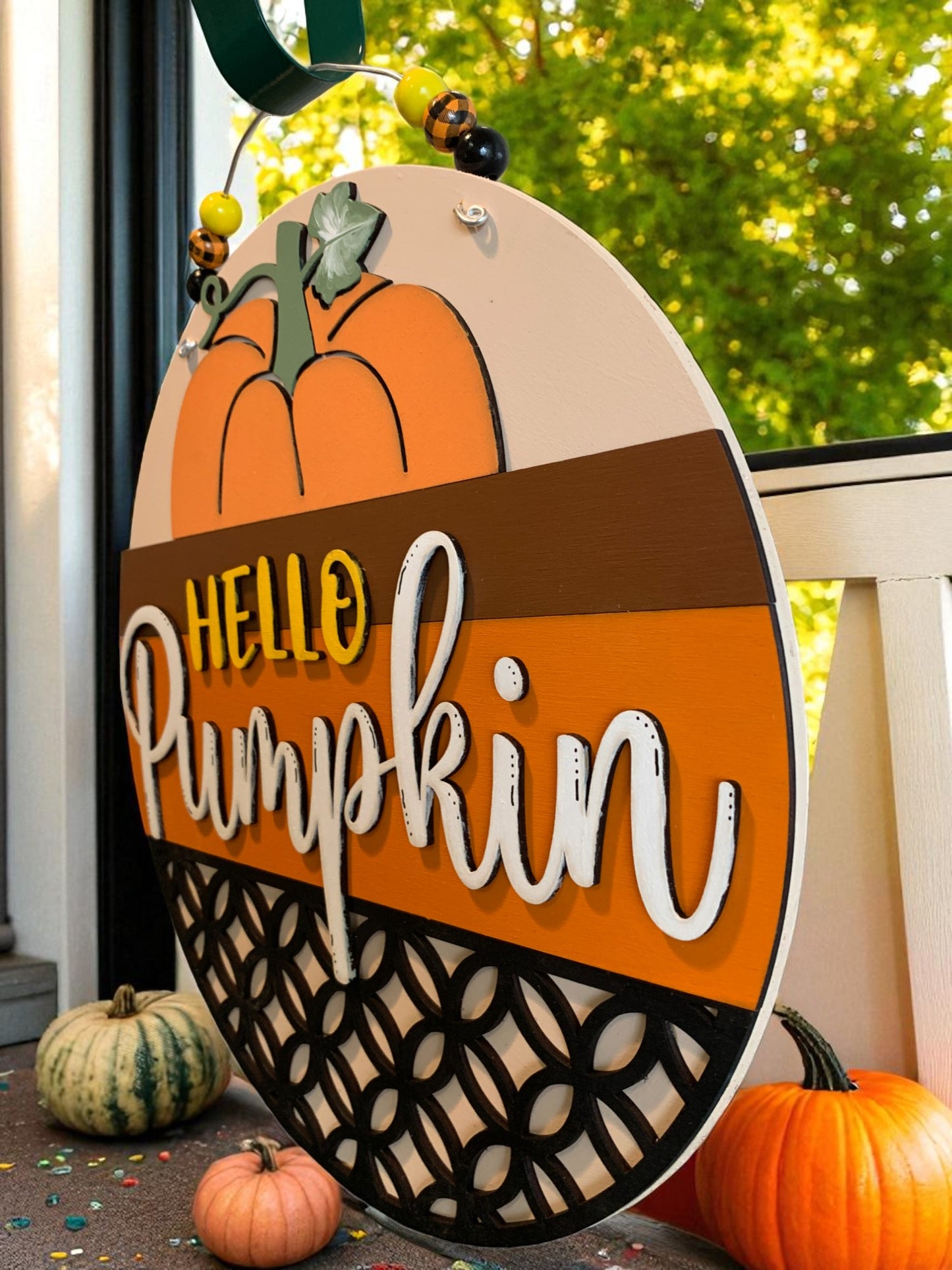 Hello Pumpkin Wooden Fall Sign – Rustic Autumn Front Door or Porch Décor