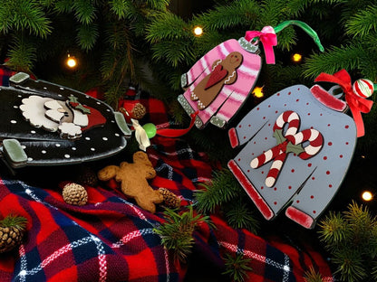 Ugly Sweater Christmas Ornaments – Handmade Wooden Holiday Decor for Trees, Stockings & Gifting