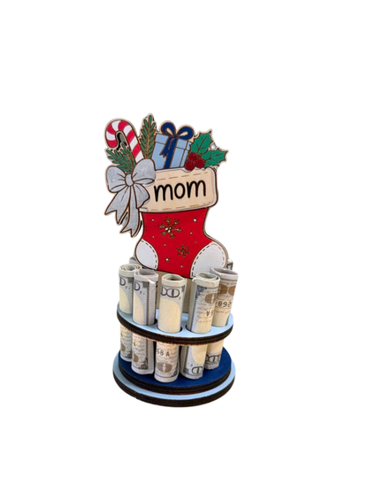 Personalized Stocking Money Tree | Christmas Cash Gift for Mom | Handmade Wood