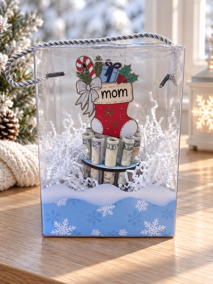 Personalized Stocking Money Tree | Christmas Cash Gift for Mom | Handmade Wood