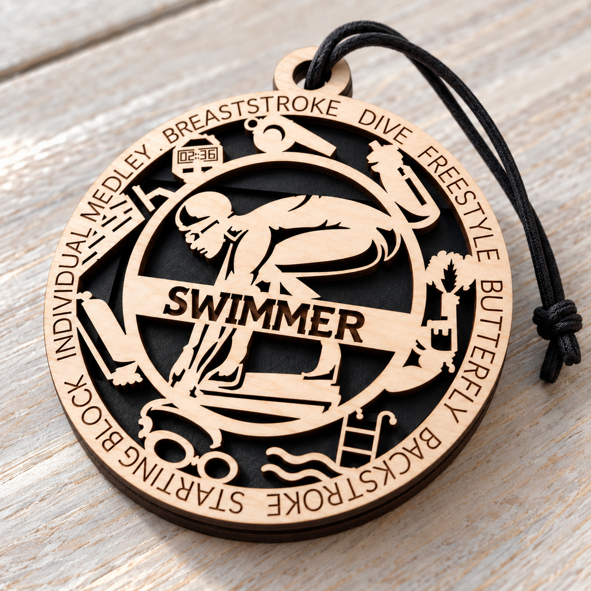 Swimming Gift Card Holder | Personalized Wood Medallion | Handcrafted