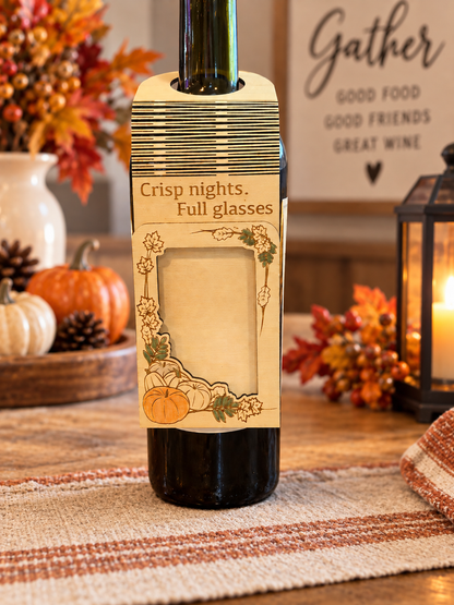 Thanksgiving Wine Bottle Tag Gift Card Holder | Hostess Gift | Handmade Wood