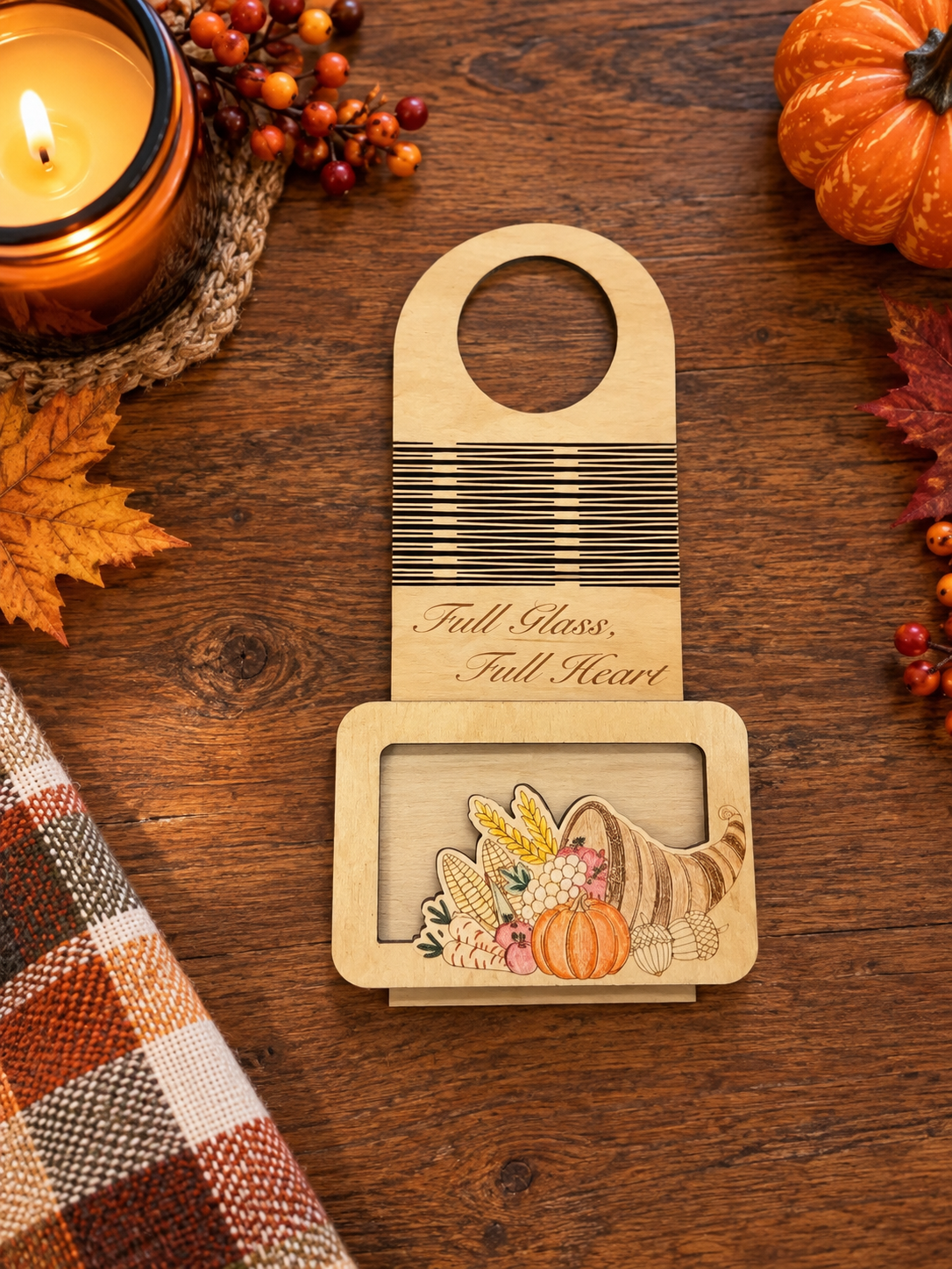 Thanksgiving Wine Bottle Tag Gift Card Holder | Hostess Gift | Handmade Wood